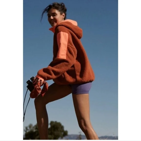 NWOT Free People Lead The Pack Half Zip Fleece Pop Over Hooded Jacket - Picture 10 of 10